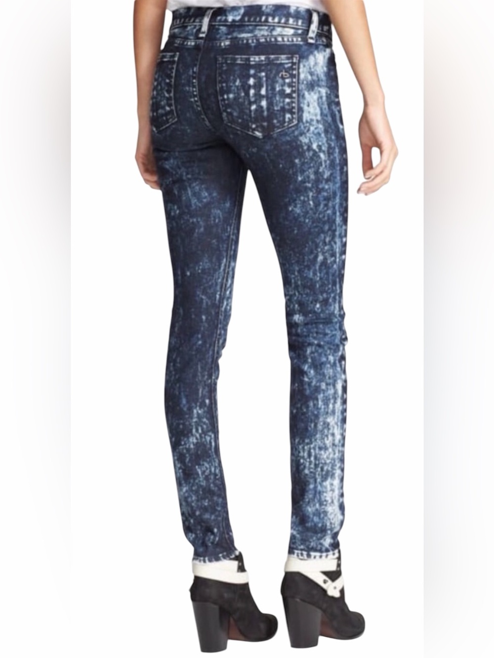 New Rag and Bone Acid Wash Skinny Jeans - Size 26 - Grunge Edgy Premium Denim - Picture 2 of 15